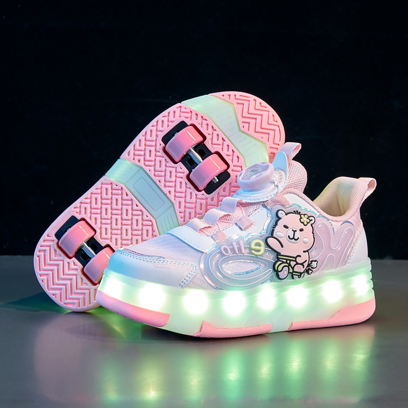 Pantofi luminoși pentru copii, partea superioară din plasă, imprimeu cu personaje de desene animate, rezistenți la uzură, talpă din material compozit