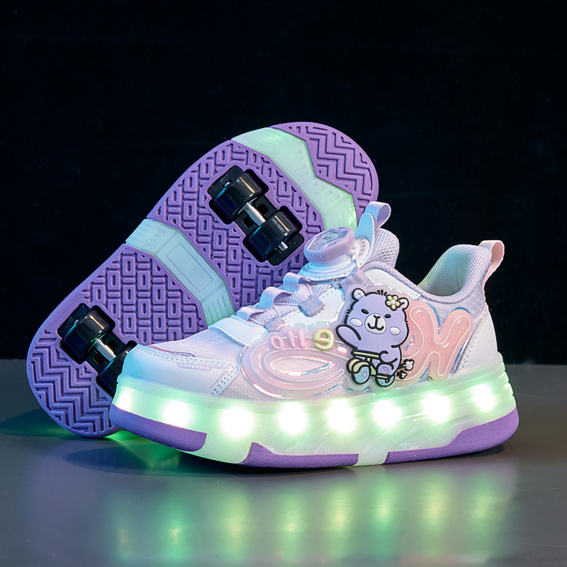 Pantofi luminoși pentru copii, partea superioară din plasă, imprimeu cu personaje de desene animate, rezistenți la uzură, talpă din material compozit