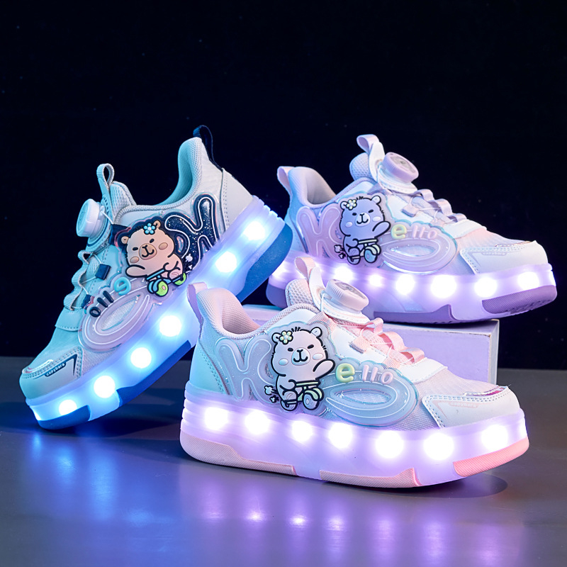 Pantofi luminoși pentru copii, partea superioară din plasă, imprimeu cu personaje de desene animate, rezistenți la uzură, talpă din material compozit