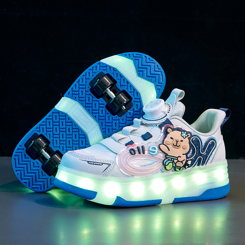 Pantofi luminoși pentru copii, partea superioară din plasă, imprimeu cu personaje de desene animate, rezistenți la uzură, talpă din material compozit