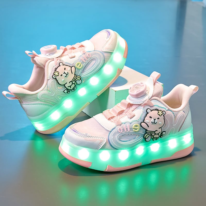 Pantofi luminoși pentru copii, partea superioară din plasă, imprimeu cu personaje de desene animate, rezistenți la uzură, talpă din material compozit