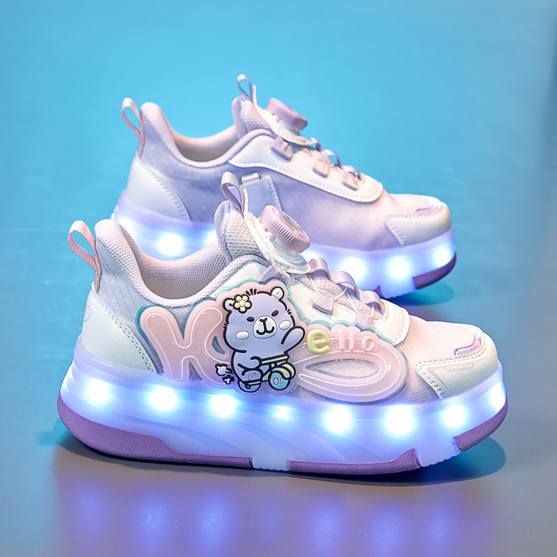 Pantofi luminoși pentru copii, partea superioară din plasă, imprimeu cu personaje de desene animate, rezistenți la uzură, talpă din material compozit