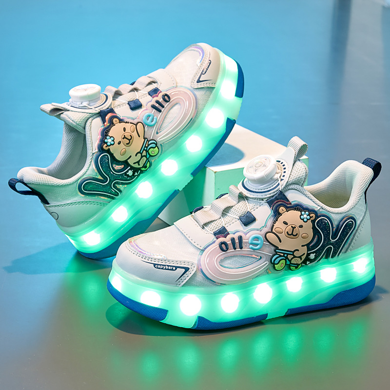Pantofi luminoși pentru copii, partea superioară din plasă, imprimeu cu personaje de desene animate, rezistenți la uzură, talpă din material compozit