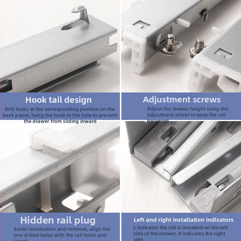 Zásuvný posuvný vodič s tlmičom, skrytý dvojsegmentový model, oceľová konštrukcia, moderný minimalistický štýl