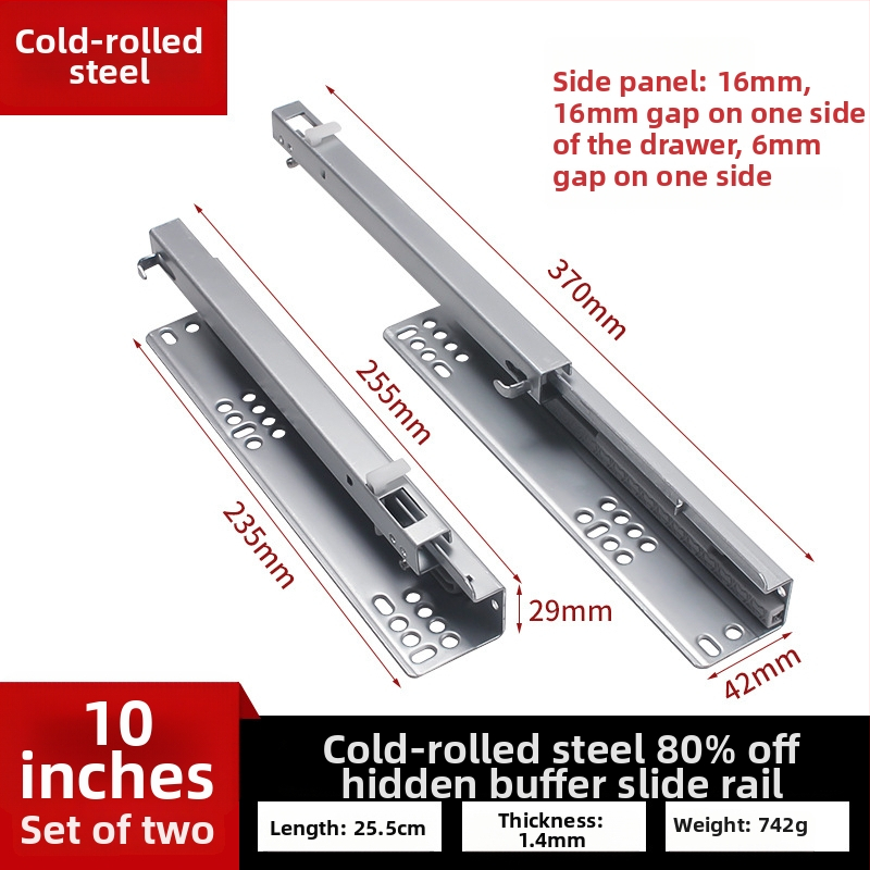 Zásuvný posuvný vodič s tlmičom, skrytý dvojsegmentový model, oceľová konštrukcia, moderný minimalistický štýl