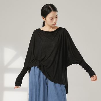 Îmbrăcăminte modernă de dans pentru femei, croială lejeră, top cu mâneci lungi, țesătură poliesterică