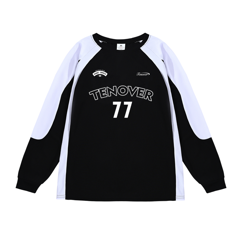 Tricou sport cu mânecă lungă, croială lejeră, poliester, imprimeu geometric, pentru sport în sezonul iarnă-primăvară-toamnă