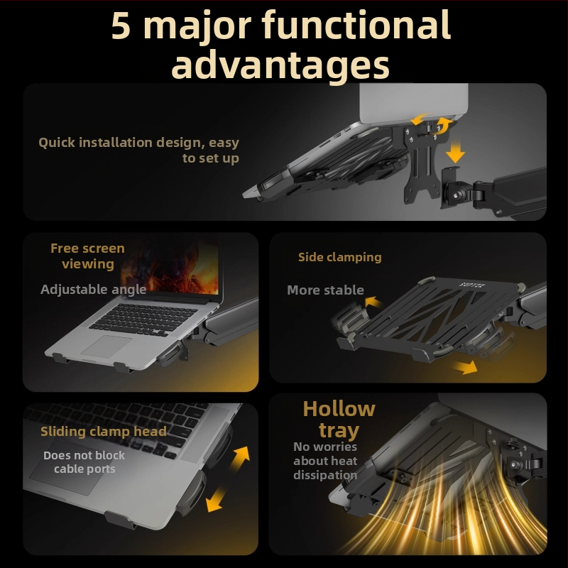 Stojan pre notebook a monitor s dvojitým displejom a visiacou miskou — dvojitá výšková základňa, studenovo valcovaná oceľ, model Tp0071