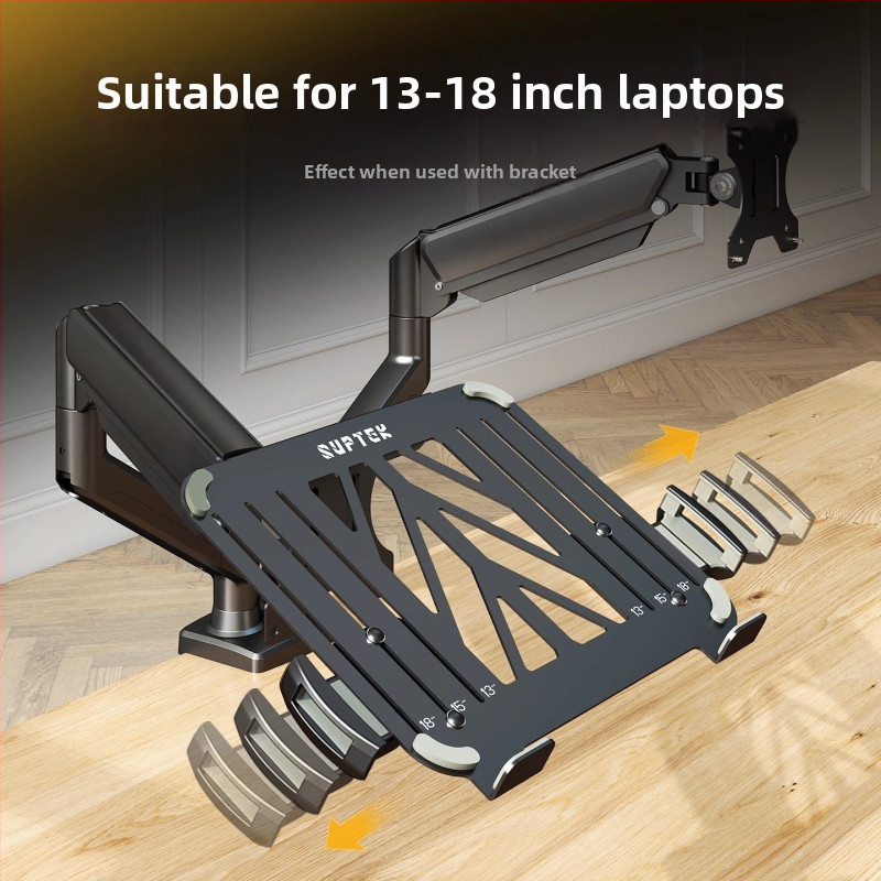 Stojan pre notebook a monitor s dvojitým displejom a visiacou miskou — dvojitá výšková základňa, studenovo valcovaná oceľ, model Tp0071