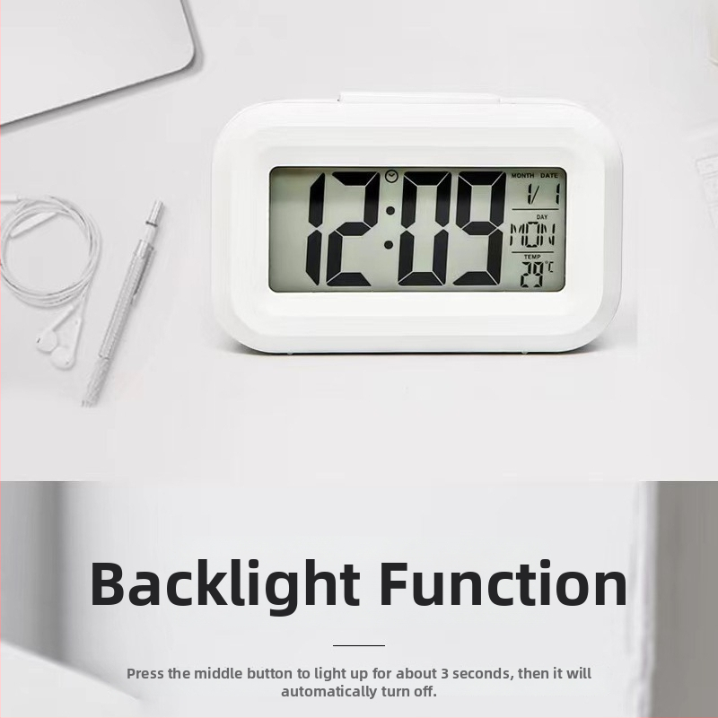 Мини LCD настолен будилник с вечен календар, ден от седмицата и светещ дисплей