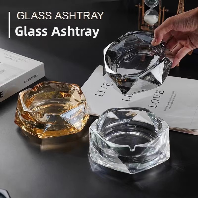 Scrumieră din sticlă de cristal pentru birou – imprimare siglă disponibilă, personalizare, cadou pentru nuntă, zi de naștere și casă nouă; potrivită pentru casă și birou, stil lux ușor