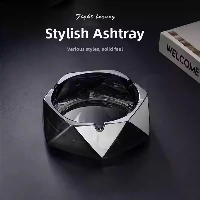 Scrumieră din sticlă de cristal pentru birou – imprimare siglă disponibilă, personalizare, cadou pentru nuntă, zi de naștere și casă nouă; potrivită pentru casă și birou, stil lux ușor