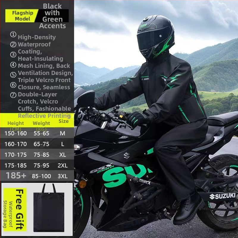 Rozdelený set pláštenky a nohavíc na motocykel, nepremokavý polyester s PU lepidlom, pre dospelých