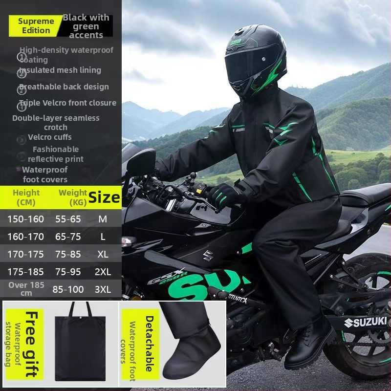 Rozdelený set pláštenky a nohavíc na motocykel, nepremokavý polyester s PU lepidlom, pre dospelých