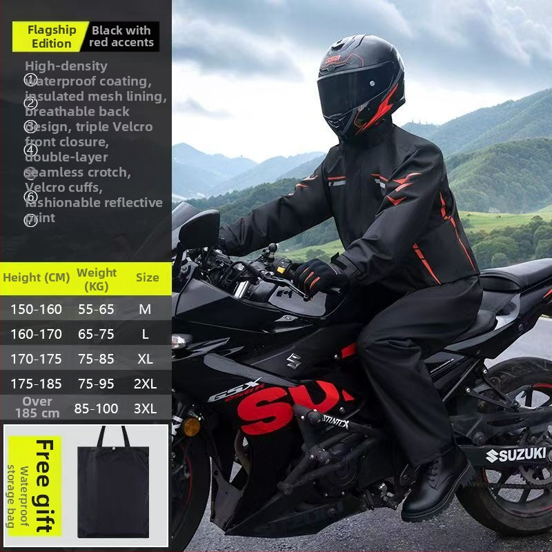 Rozdelený set pláštenky a nohavíc na motocykel, nepremokavý polyester s PU lepidlom, pre dospelých