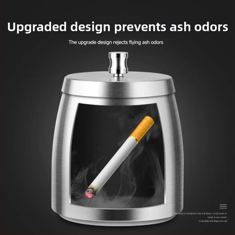 Scrumieră din oțel inoxidabil cu capac, design înălțat, rezistent la vânt, imprimare laser de logo, personalizare disponibilă