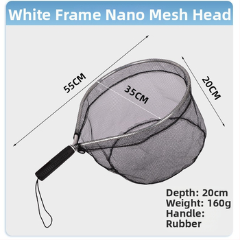 Prenosná silikónová sieťka na ryby s krátkou rúčkou pre prútenie v potoku; mini ručná sieť s rámom z hliníkovej zliatiny; priemer otvoru siete 55 mm; hrubé oči; nie je zložiteľná.