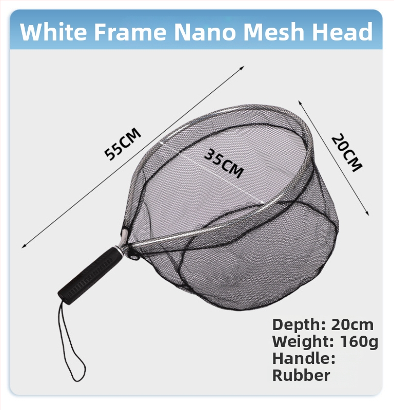 Prenosná silikónová sieťka na ryby s krátkou rúčkou pre prútenie v potoku; mini ručná sieť s rámom z hliníkovej zliatiny; priemer otvoru siete 55 mm; hrubé oči; nie je zložiteľná.