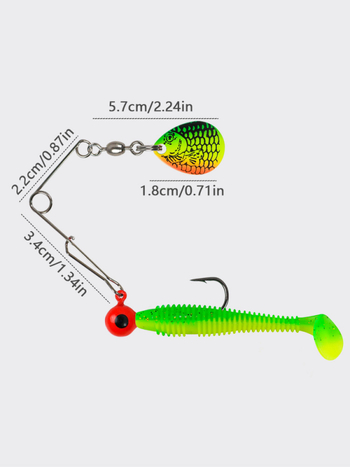Set de năluci moi — cinci bucăți, sclipiri rotative, cârlig cu cap plombat și coadă în stil T, construcție metalică