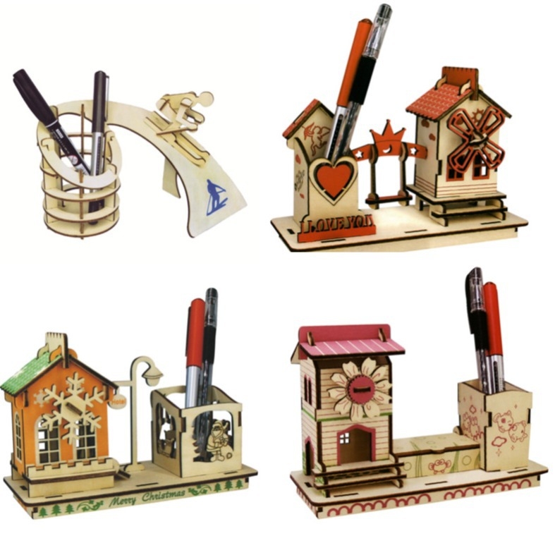 Quadruple puzzle 3D din lemn pentru copii 7–14 ani, ambalaj într-o pungă plasă