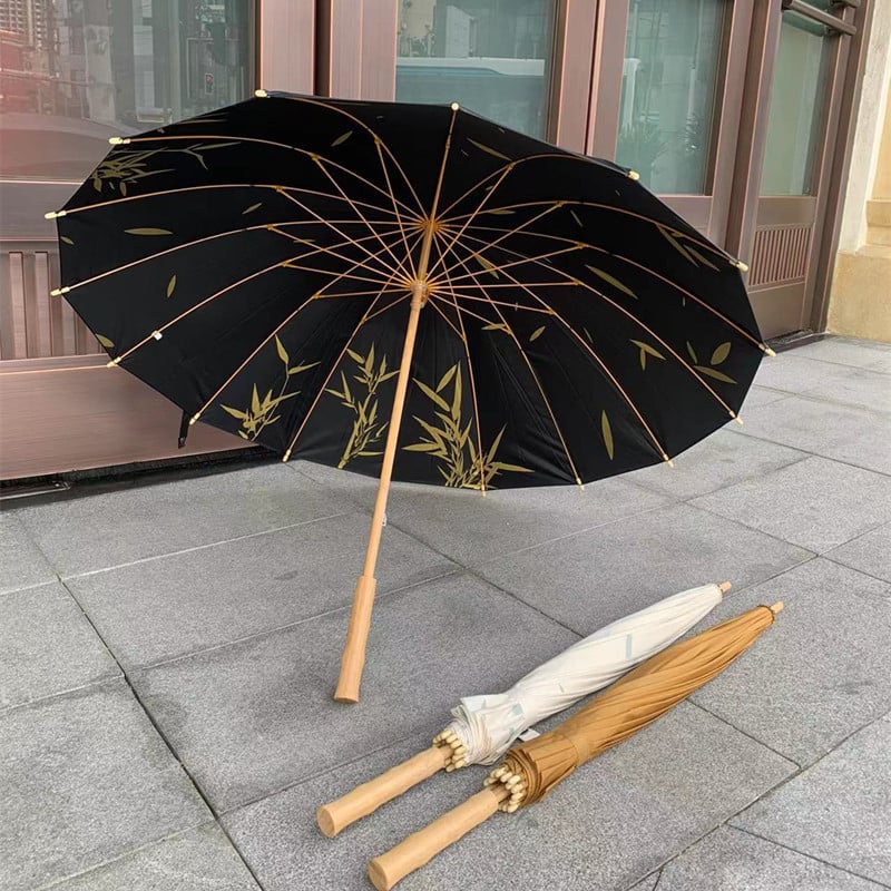Ομπρέλα με μακριά λαβή σε ρετρό στυλ λογοτεχνίας και τέχνης, κλασικός σχεδιασμός; ύφασμα αντίκτυπου, πυκνότητα 170T; ακτίνες και σωλήνας από κράμα; βάρος 502 g