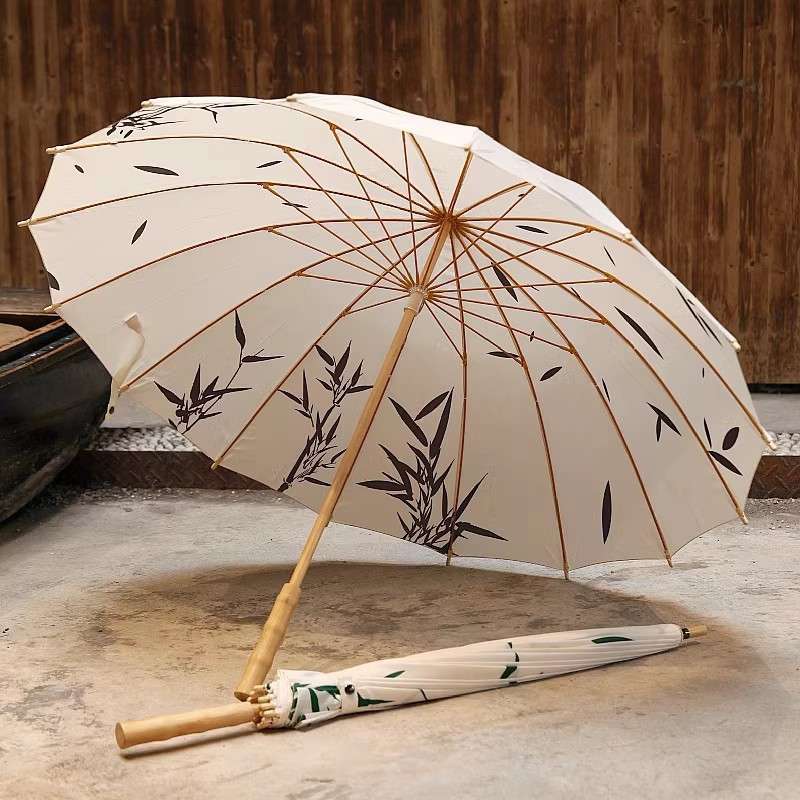 Ομπρέλα με μακριά λαβή σε ρετρό στυλ λογοτεχνίας και τέχνης, κλασικός σχεδιασμός; ύφασμα αντίκτυπου, πυκνότητα 170T; ακτίνες και σωλήνας από κράμα; βάρος 502 g