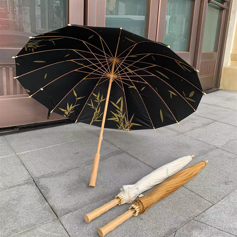 Ομπρέλα με μακριά λαβή σε ρετρό στυλ λογοτεχνίας και τέχνης, κλασικός σχεδιασμός; ύφασμα αντίκτυπου, πυκνότητα 170T; ακτίνες και σωλήνας από κράμα; βάρος 502 g