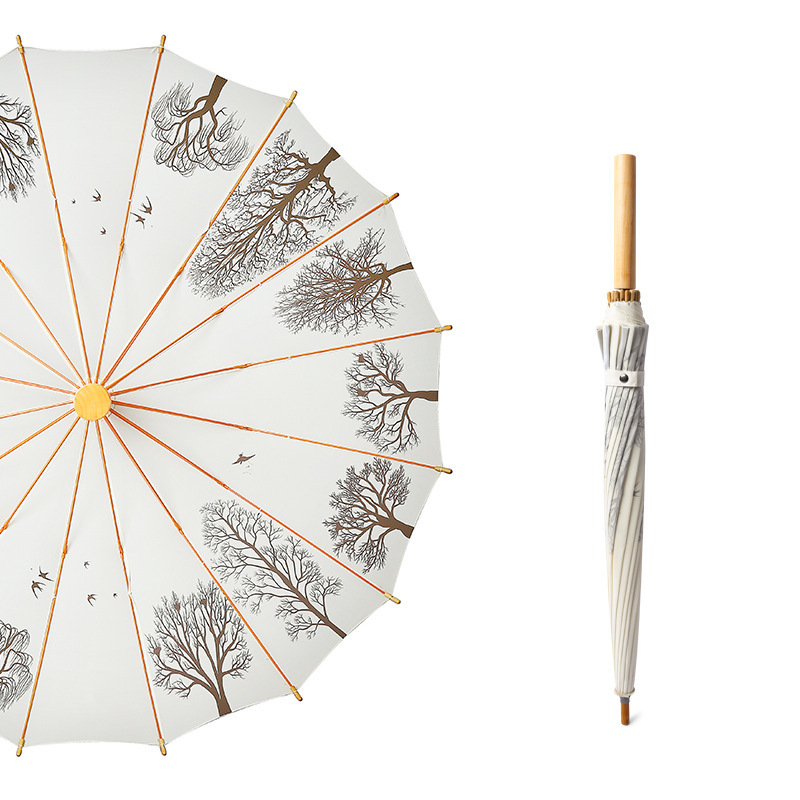 Ομπρέλα με μακριά λαβή σε ρετρό στυλ λογοτεχνίας και τέχνης, κλασικός σχεδιασμός; ύφασμα αντίκτυπου, πυκνότητα 170T; ακτίνες και σωλήνας από κράμα; βάρος 502 g