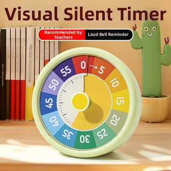 Ceas de clasă pentru copii cu cronometru vizual — ceas rotund din plastic, afișaj analog-digital
