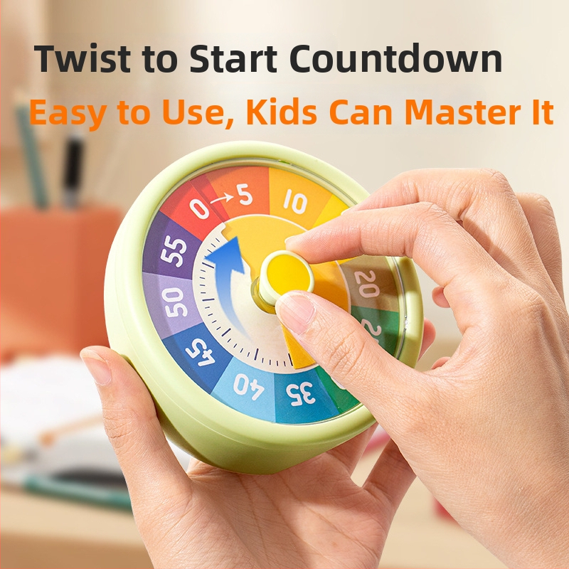 Ceas de clasă pentru copii cu cronometru vizual — ceas rotund din plastic, afișaj analog-digital