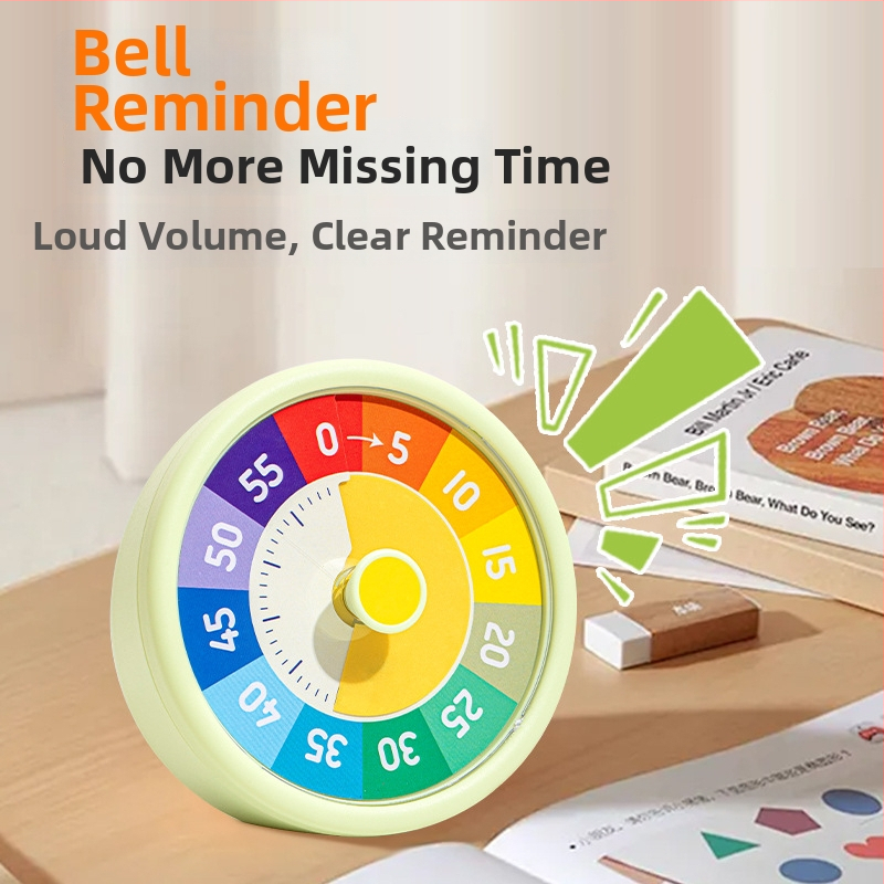 Ceas de clasă pentru copii cu cronometru vizual — ceas rotund din plastic, afișaj analog-digital