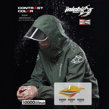 Beimei costum de ploaie pentru motocicletă, impermeabil, split, logo imprimat, țesătură Pongee, strat PVC, adult, 1 persoană