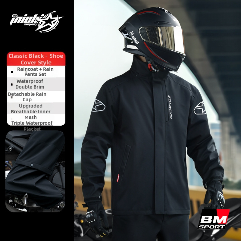 Beimei costum de ploaie pentru motocicletă, impermeabil, split, logo imprimat, țesătură Pongee, strat PVC, adult, 1 persoană