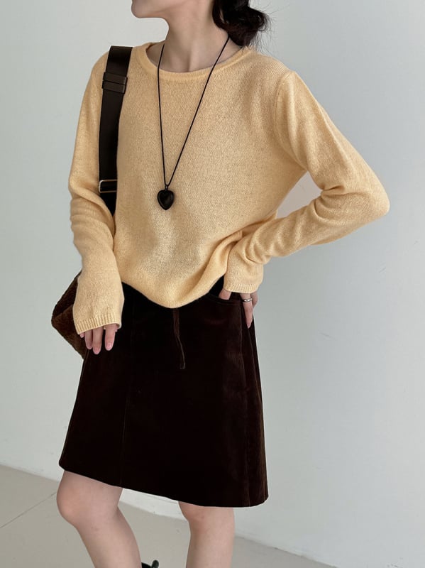 Ženski vuneni pleteni džemper - korejski stil, uski kroj, dugi rukav, okrugli ovratnik, uobičajena duljina