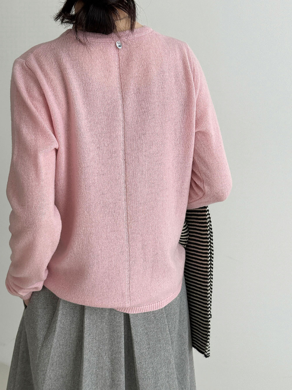 Ženski vuneni pleteni džemper - korejski stil, uski kroj, dugi rukav, okrugli ovratnik, uobičajena duljina