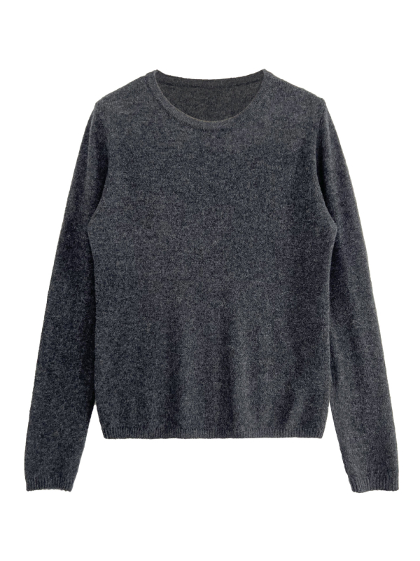 Ženski vuneni pleteni džemper - korejski stil, uski kroj, dugi rukav, okrugli ovratnik, uobičajena duljina