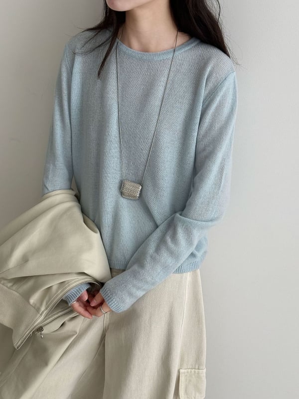 Ženski vuneni pleteni džemper - korejski stil, uski kroj, dugi rukav, okrugli ovratnik, uobičajena duljina