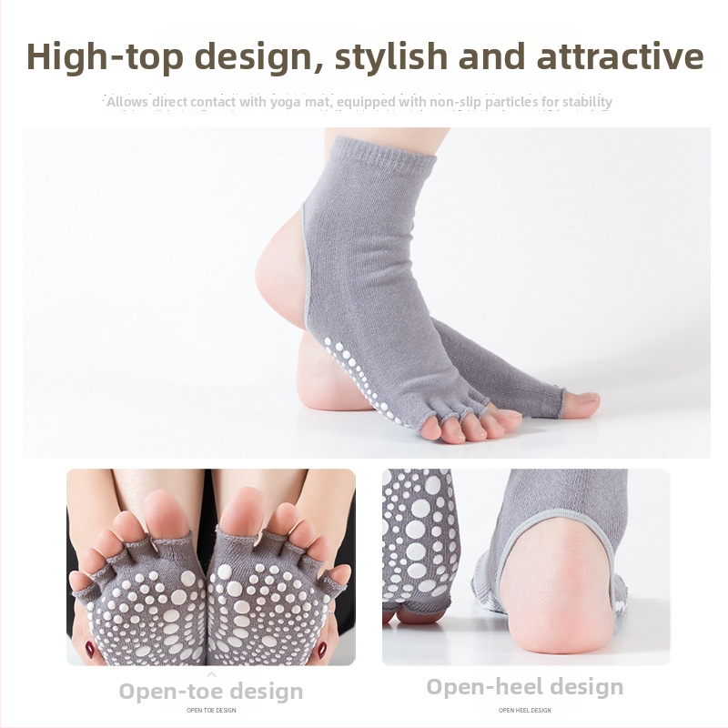 Κάλτσα μέχρι τη γάμπα από βαμβάκι, σχέδιο με πέντε δάχτυλα, εκτεθειμένη φτέρνα, αντιολισθητικές γέλες με κουκίδες, για Ταεκβοντό, γιόγκα και χορό.