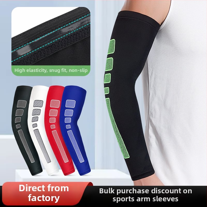 Ръкав за защита на предмишницата – дишащ спандекс, силиконова противохлъзгаща лента, дълъг ръкав за лакът и китка за баскетбол