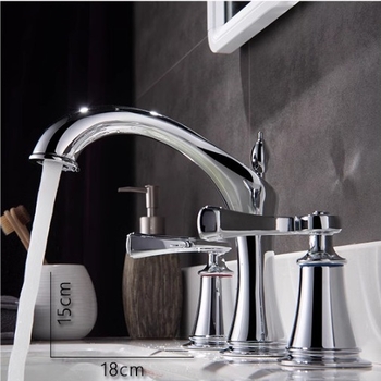 Kran za umivaonik s tri otvora, od bakra, s dvostrukim držanjem i keramičkim diskom ventila, za ugradnju ispod ploče