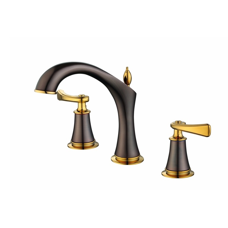 Kran za umivaonik s tri otvora, od bakra, s dvostrukim držanjem i keramičkim diskom ventila, za ugradnju ispod ploče