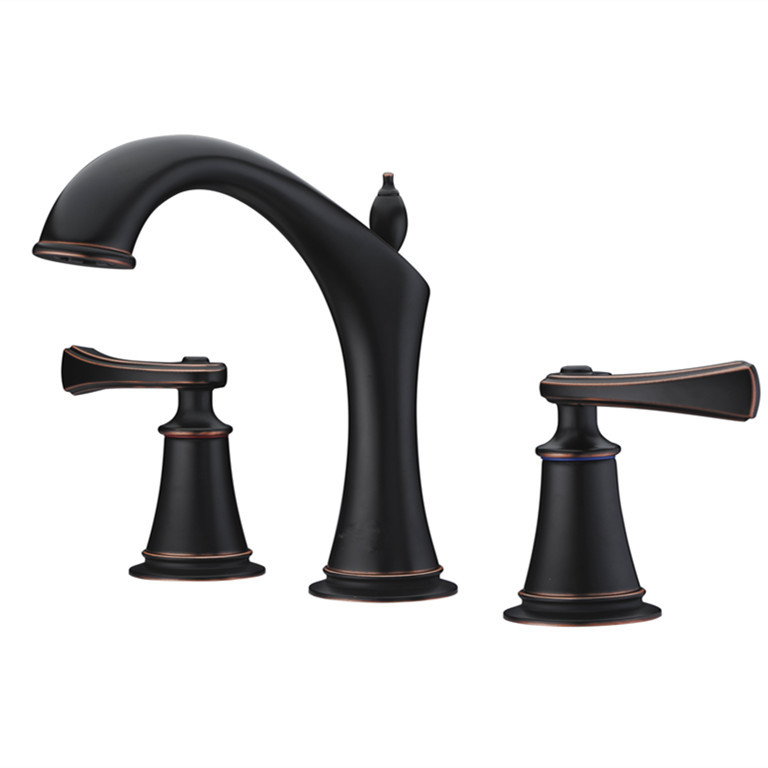 Kran za umivaonik s tri otvora, od bakra, s dvostrukim držanjem i keramičkim diskom ventila, za ugradnju ispod ploče