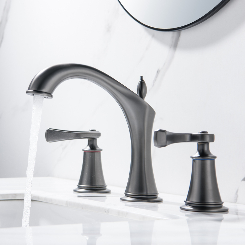 Kran za umivaonik s tri otvora, od bakra, s dvostrukim držanjem i keramičkim diskom ventila, za ugradnju ispod ploče