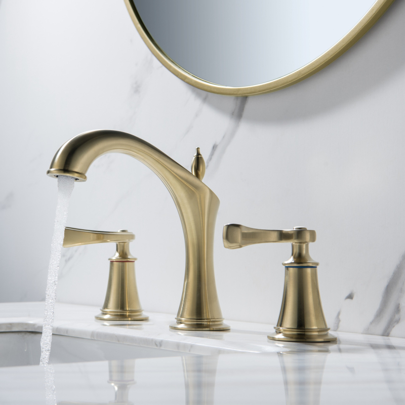 Kran za umivaonik s tri otvora, od bakra, s dvostrukim držanjem i keramičkim diskom ventila, za ugradnju ispod ploče