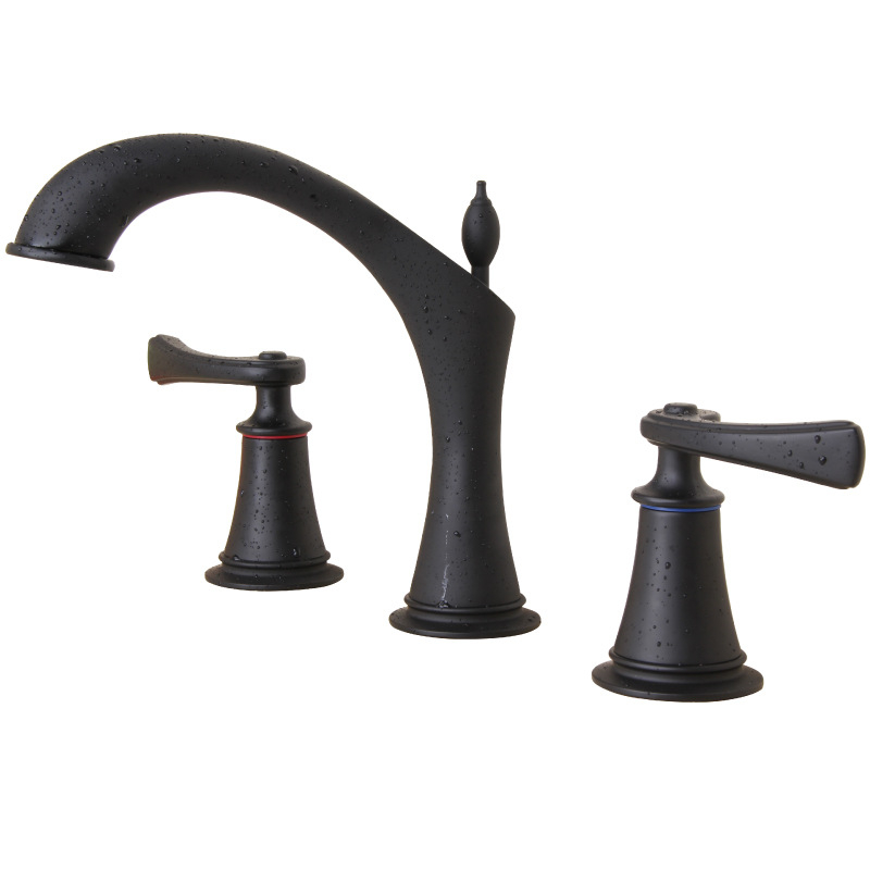 Kran za umivaonik s tri otvora, od bakra, s dvostrukim držanjem i keramičkim diskom ventila, za ugradnju ispod ploče