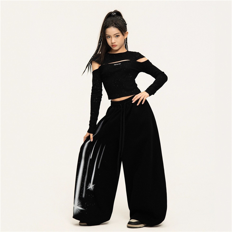 Set de dans jazz pentru fete: top cropped cu mâneci lungi și pantaloni de antrenament pentru reprezentații (pentru vârsta 8+, înălțime 140 cm+, poliester)