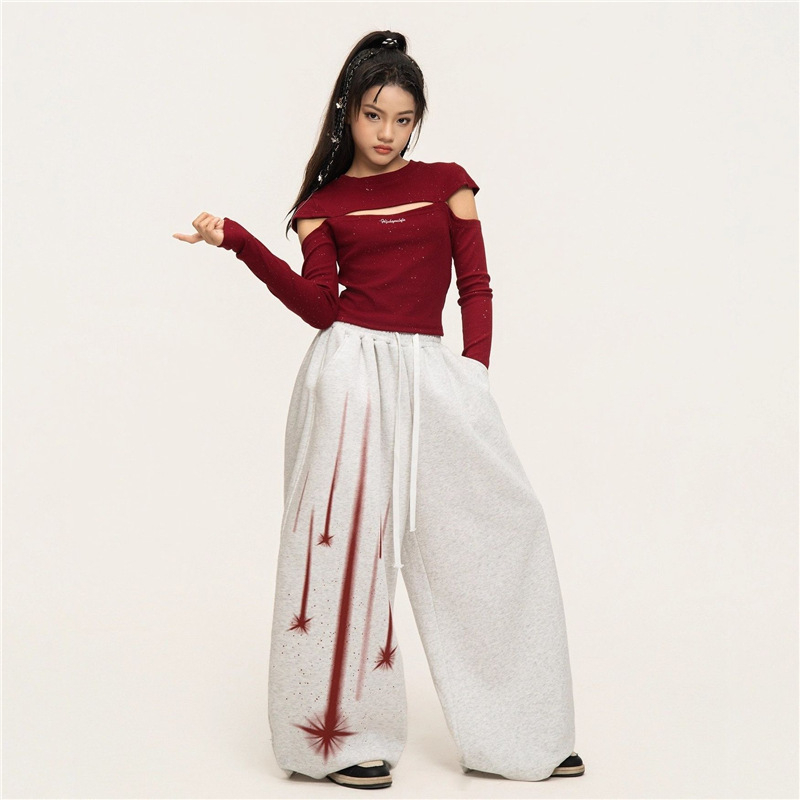 Set de dans jazz pentru fete: top cropped cu mâneci lungi și pantaloni de antrenament pentru reprezentații (pentru vârsta 8+, înălțime 140 cm+, poliester)