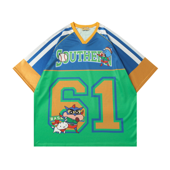 Tricou T cu guler rotund, mâneci scurte, 100% bumbac, croială lejeră, imprimeu abstract, pentru vară