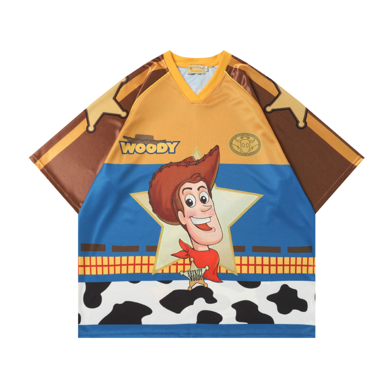 Tricou T cu guler rotund, mâneci scurte, 100% bumbac, croială lejeră, imprimeu abstract, pentru vară