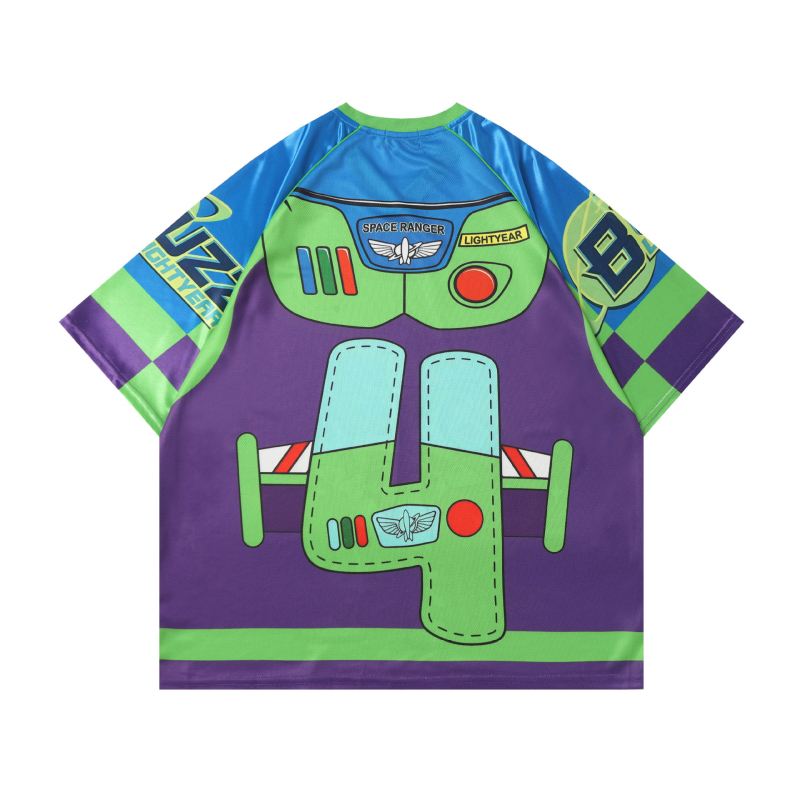 Tricou T cu guler rotund, mâneci scurte, 100% bumbac, croială lejeră, imprimeu abstract, pentru vară